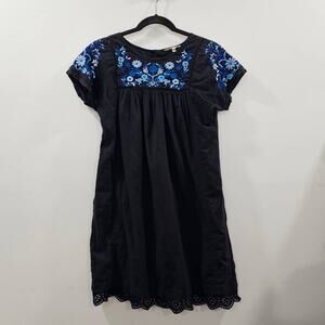 Rebecca Taylor Black Blue Embroidered Dress Folk Garden Women 2 PAINT SPOT